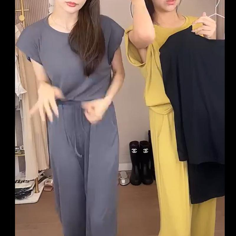 韓版兩件套裝 女裝 衣服 寬鬆上衣 顯瘦長褲 
